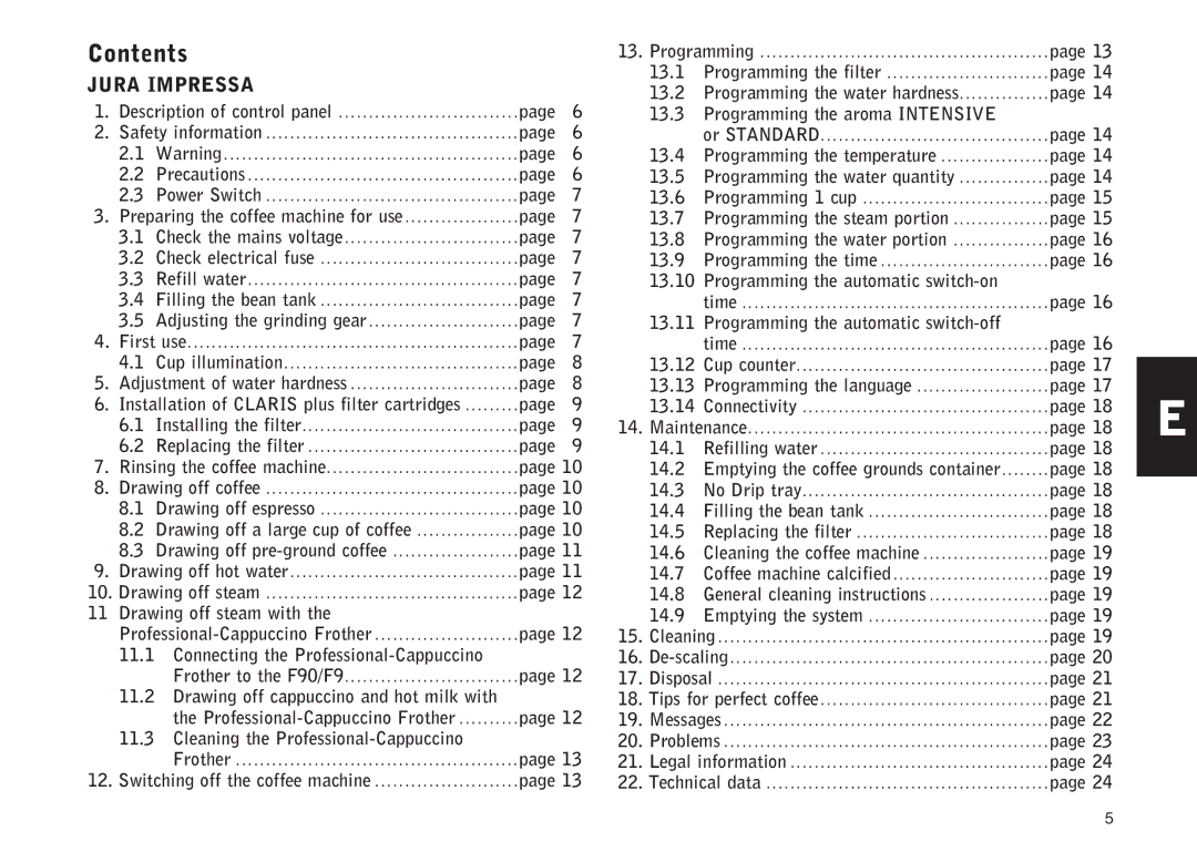 Jura Capresso F90/F9 manual Contents 