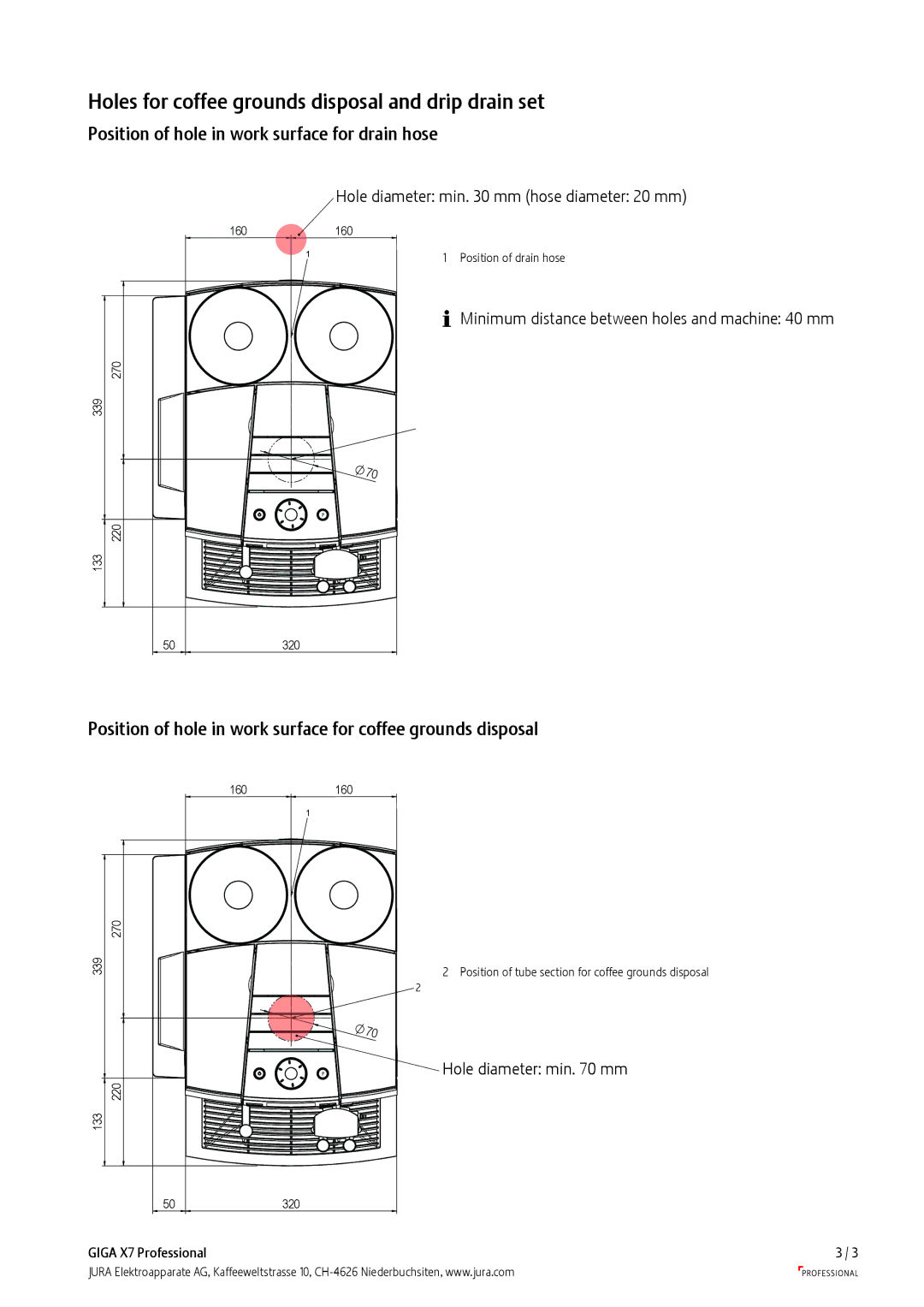 Jura Capresso GIGA X7 Professional manual Holes for coffee grounds disposal and drip drain set 