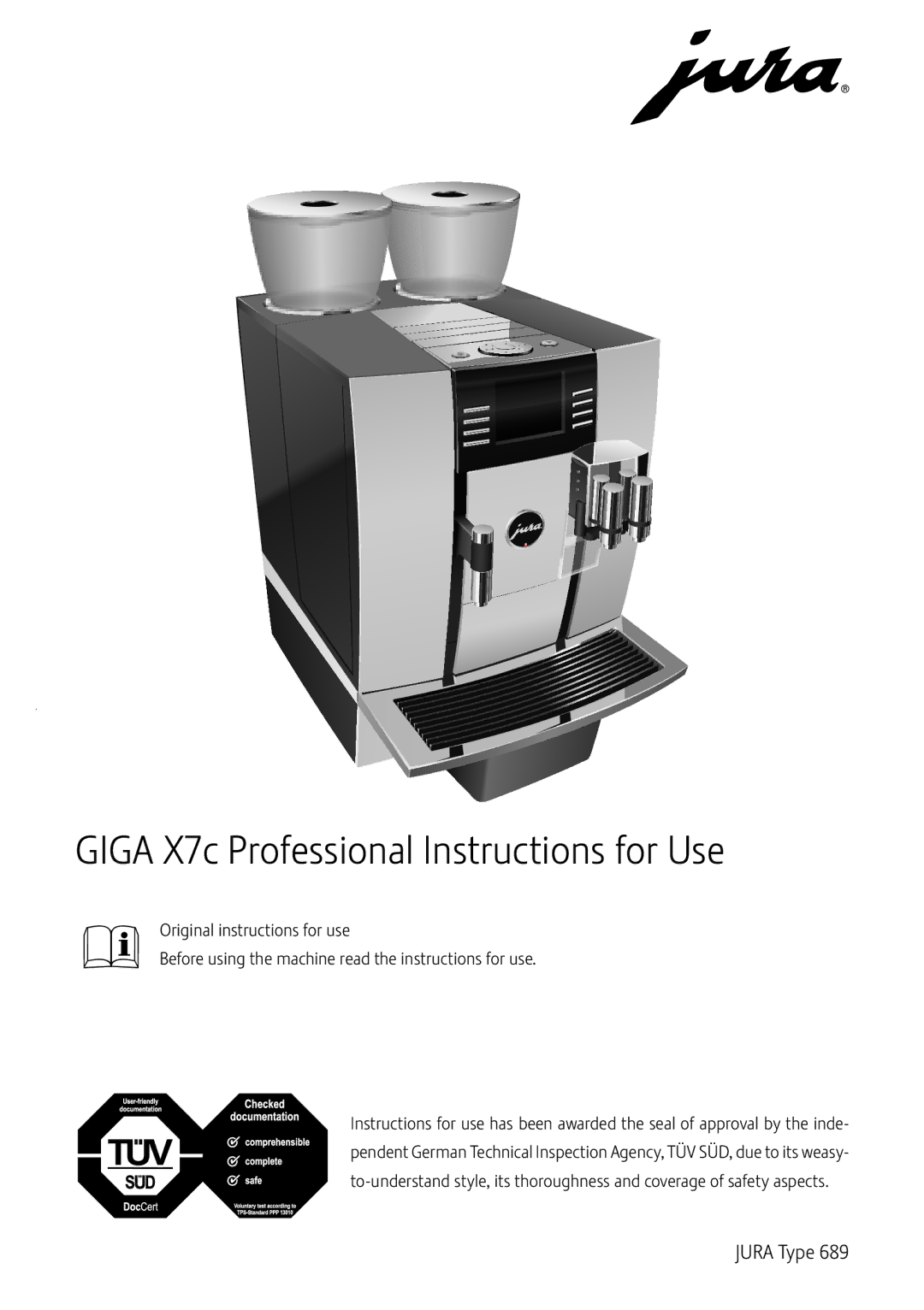 Jura Capresso GIGA X7c Professional manual Giga X7c Professional Instructions for Use, Jura Type 