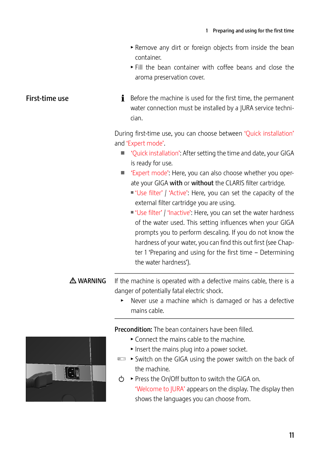 Jura Capresso GIGA X7c Professional manual First-time use, Container, Aroma preservation cover 