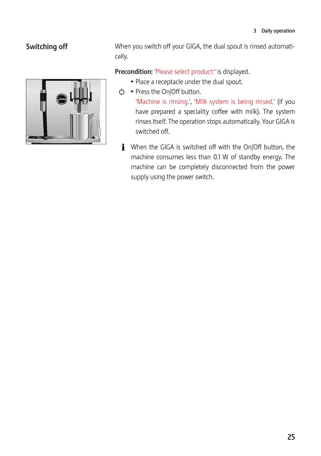 Jura Capresso GIGA X7c Professional manual Switching off 