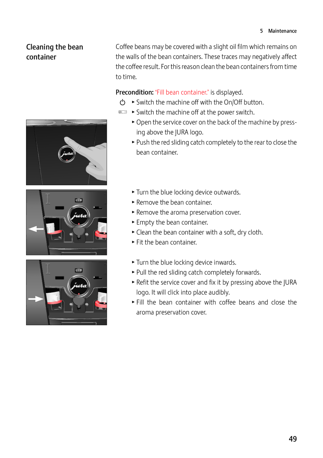 Jura Capresso GIGA X7c Professional manual Cleaning the bean container 