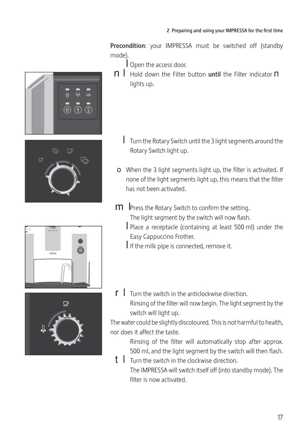 Jura Capresso IMPRESSA C5 manual Preparing and using your Impressa for the first time 