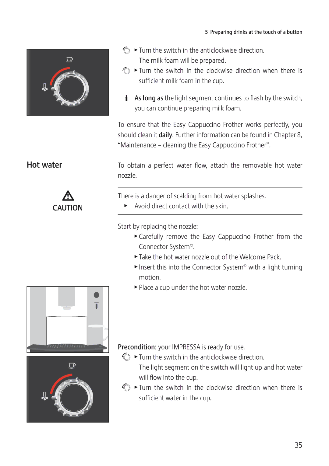 Jura Capresso IMPRESSA C5 manual Hot water 