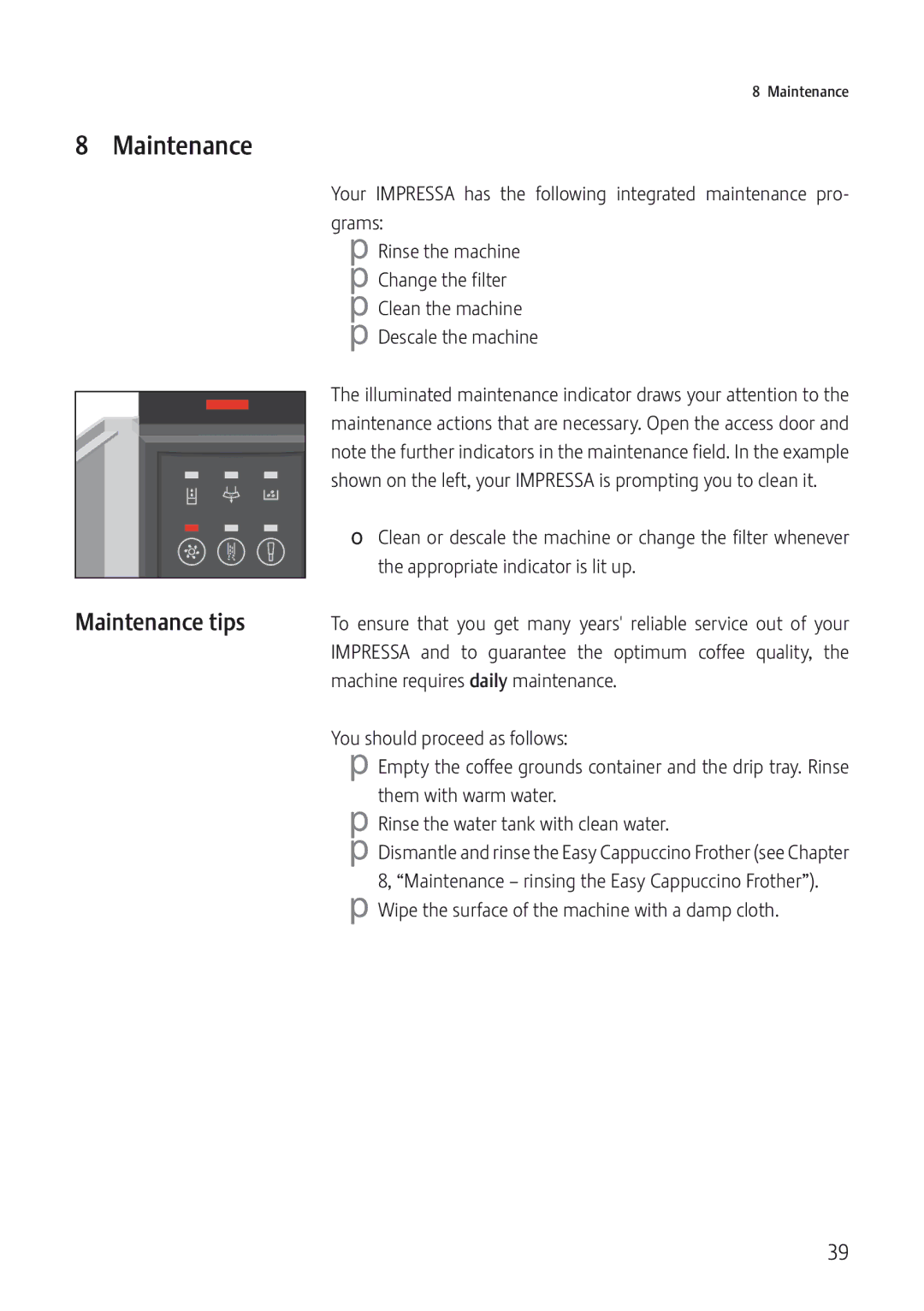 Jura Capresso IMPRESSA C5 manual Maintenance tips 