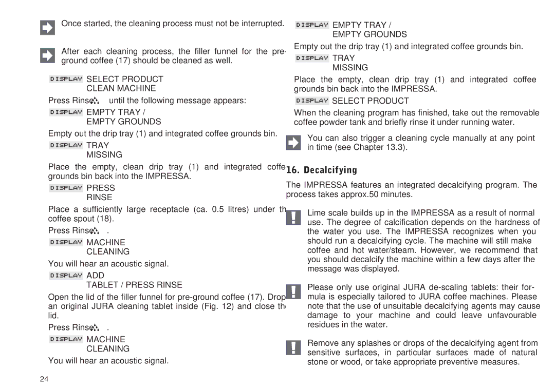 Jura Capresso IMPRESSA S9, S7 manual Decalcifying 