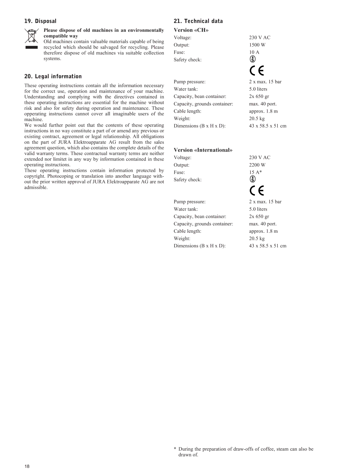 Jura Capresso IMPRESSA X9 manual Disposal, Legal information 