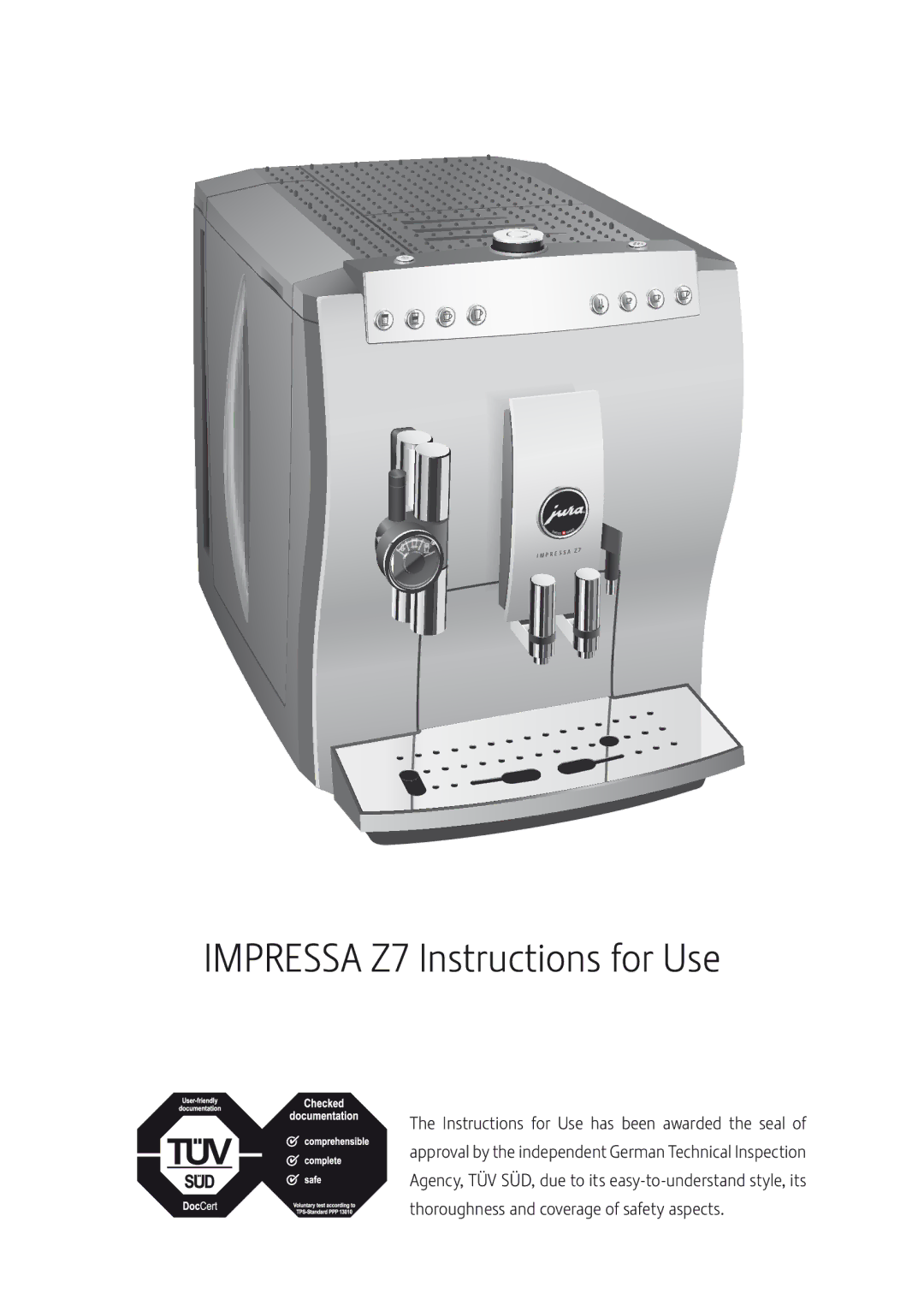 Jura Capresso JURA-13549 manual Impressa Z7 Instructions for Use 