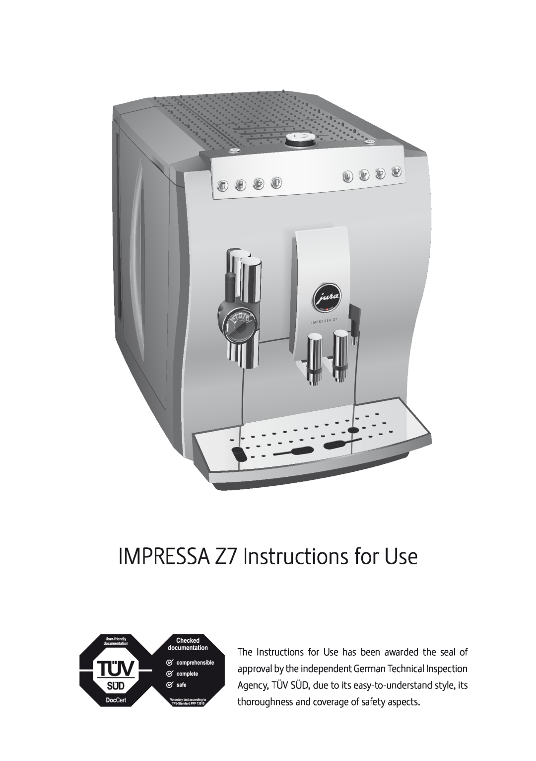 Jura Capresso JURA-13549 manual IMPRESSA Z7 Instructions for Use 