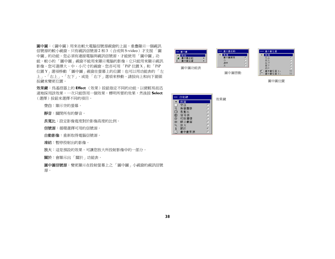 Jura Capresso LP 850 manual 圖中圖啟動 圖中圖位置 效果鍵 