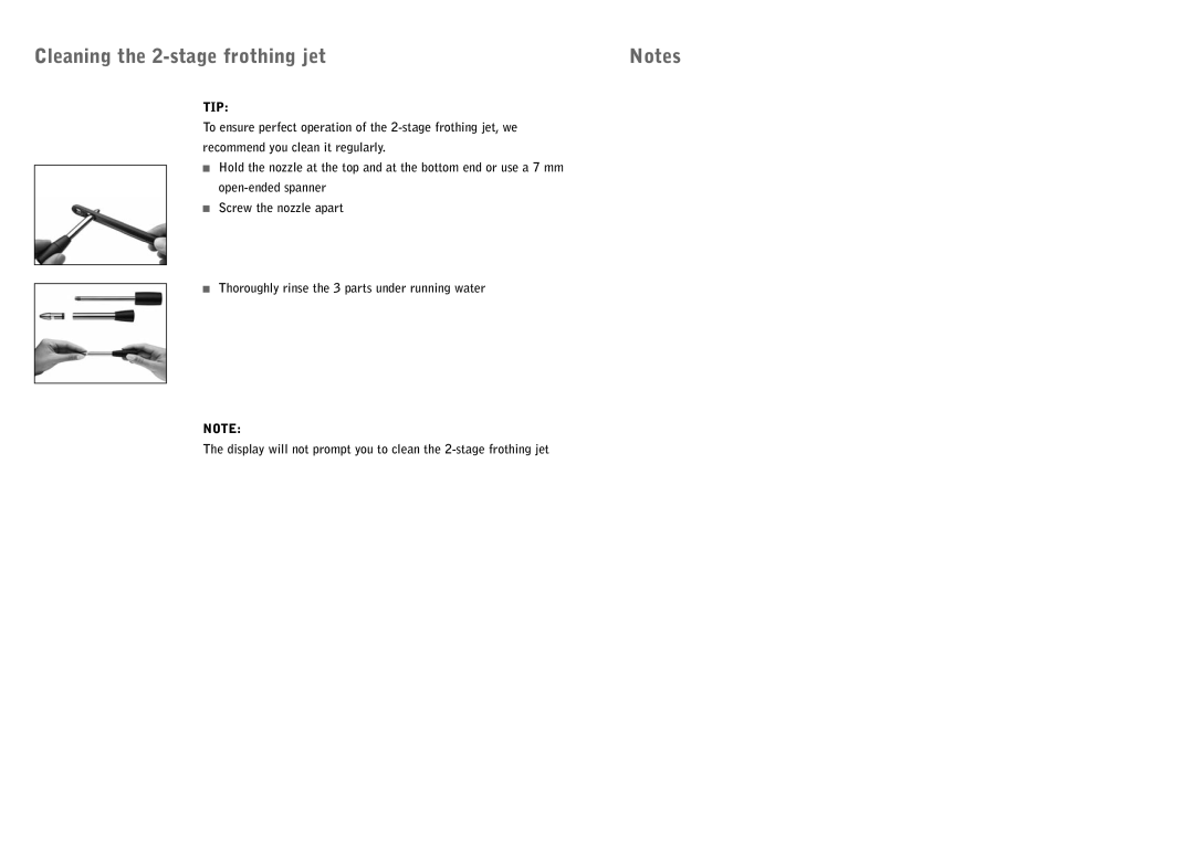 Jura Capresso Xf70 operating instructions Cleaning the 2-stage frothing jet, Tip 