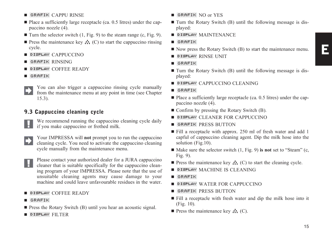 Jura Capresso Z5 manual Cappuccino cleaning cycle 