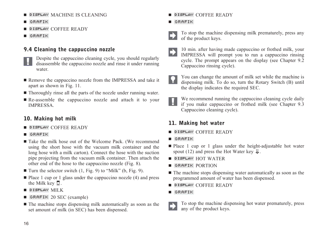 Jura Capresso Z5 Cleaning the cappuccino nozzle, Making hot milk, Making hot water,  Machine is Cleaning  Coffee Ready 