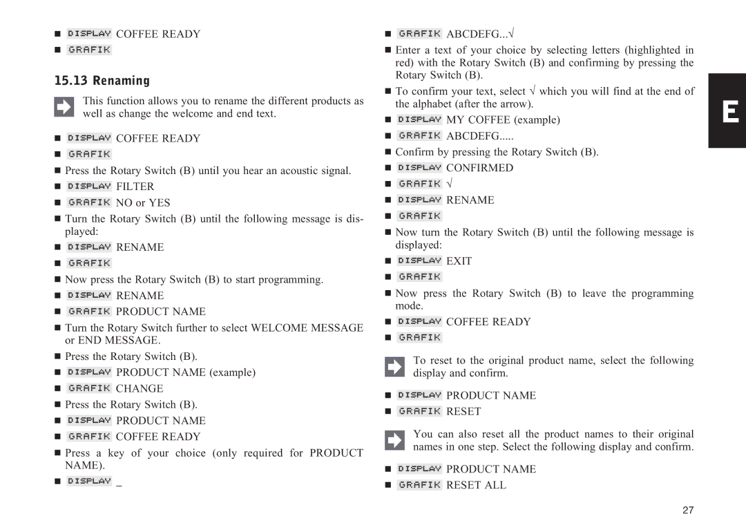 Jura Capresso Z5 manual Renaming 