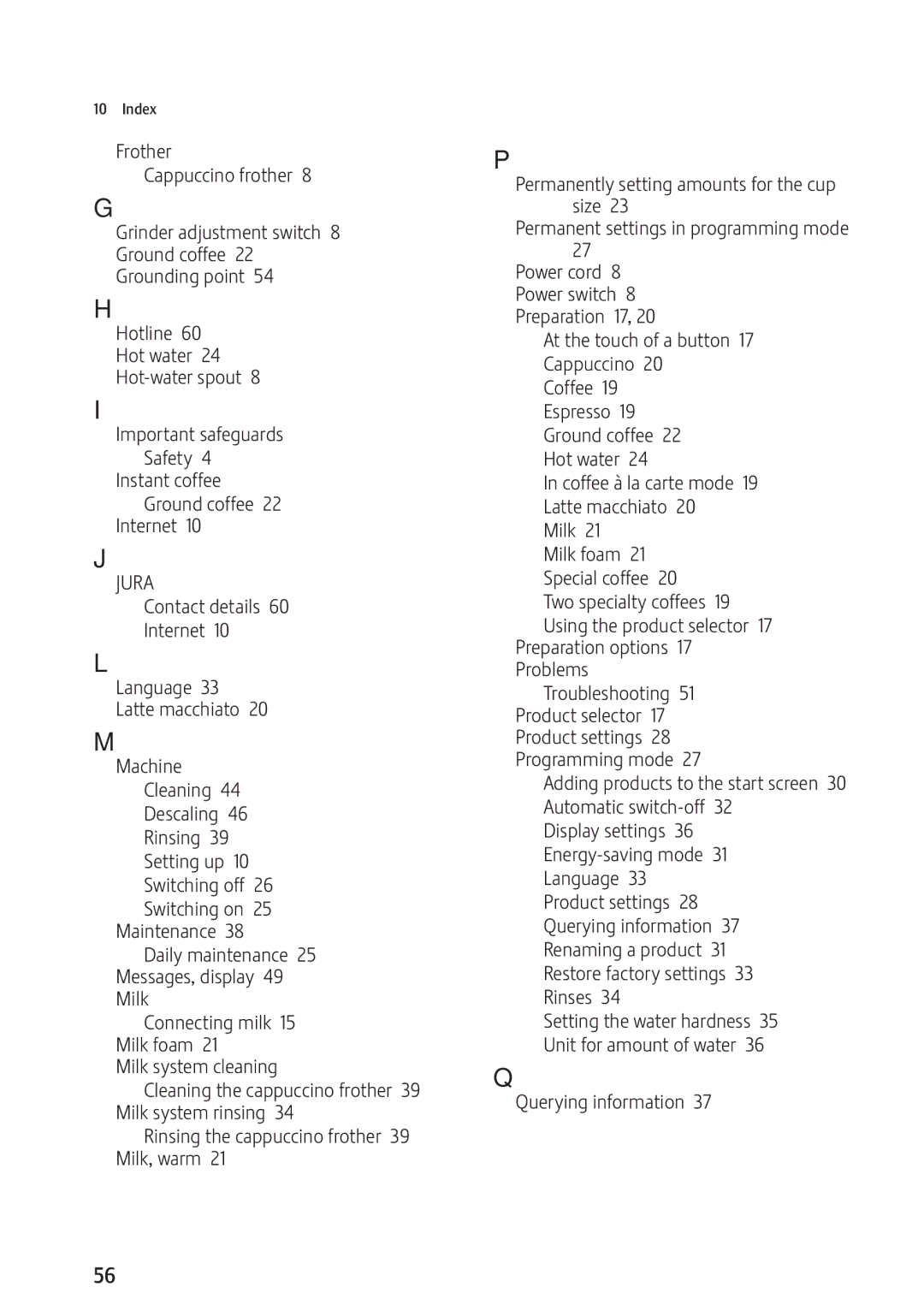 Jura Capresso Z9 manual Preparation options 17 Problems, Querying information 