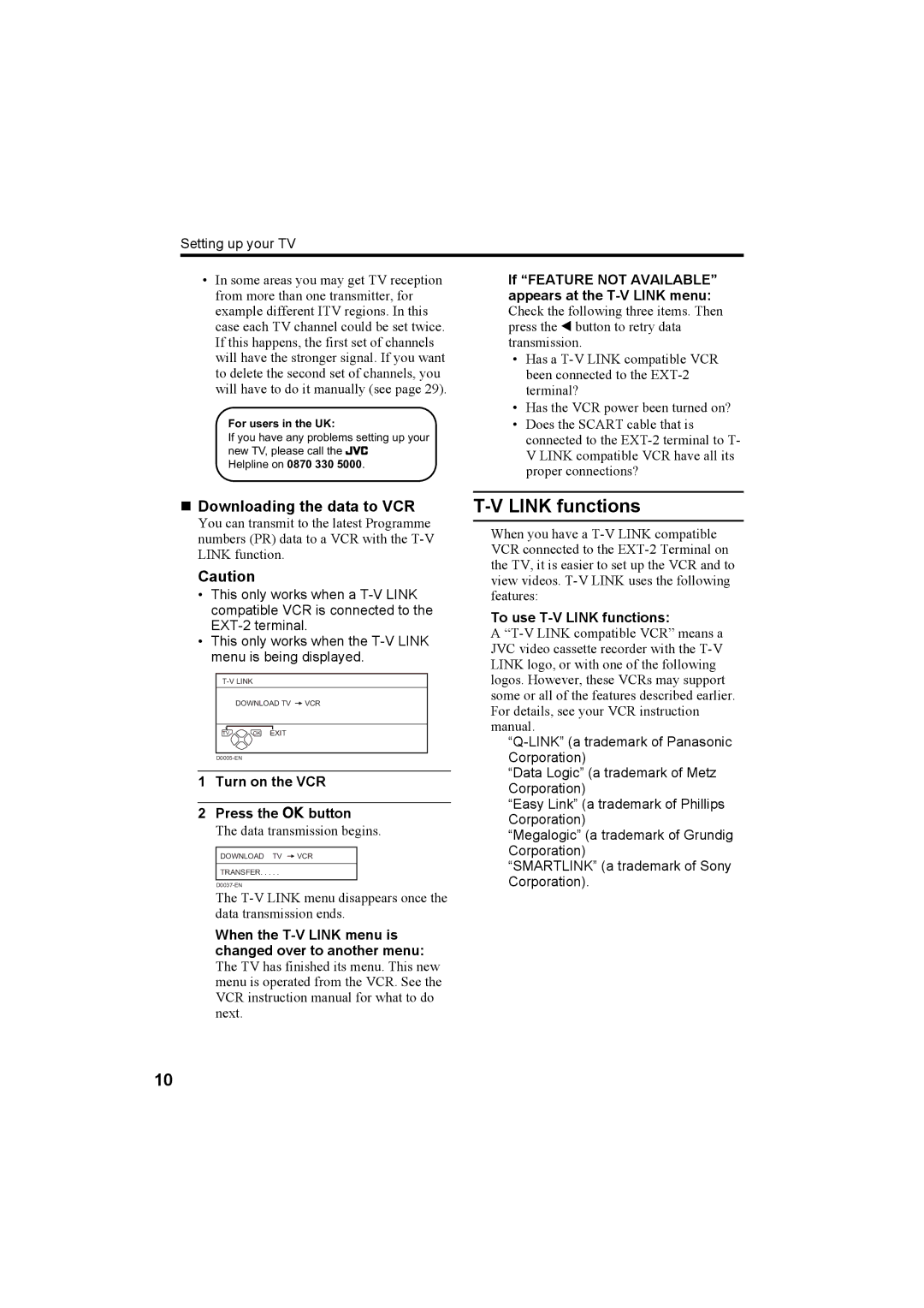 JVC 0204-T-CR-JMUK manual Link functions, „ Downloading the data to VCR, Turn on the VCR Press the a button 