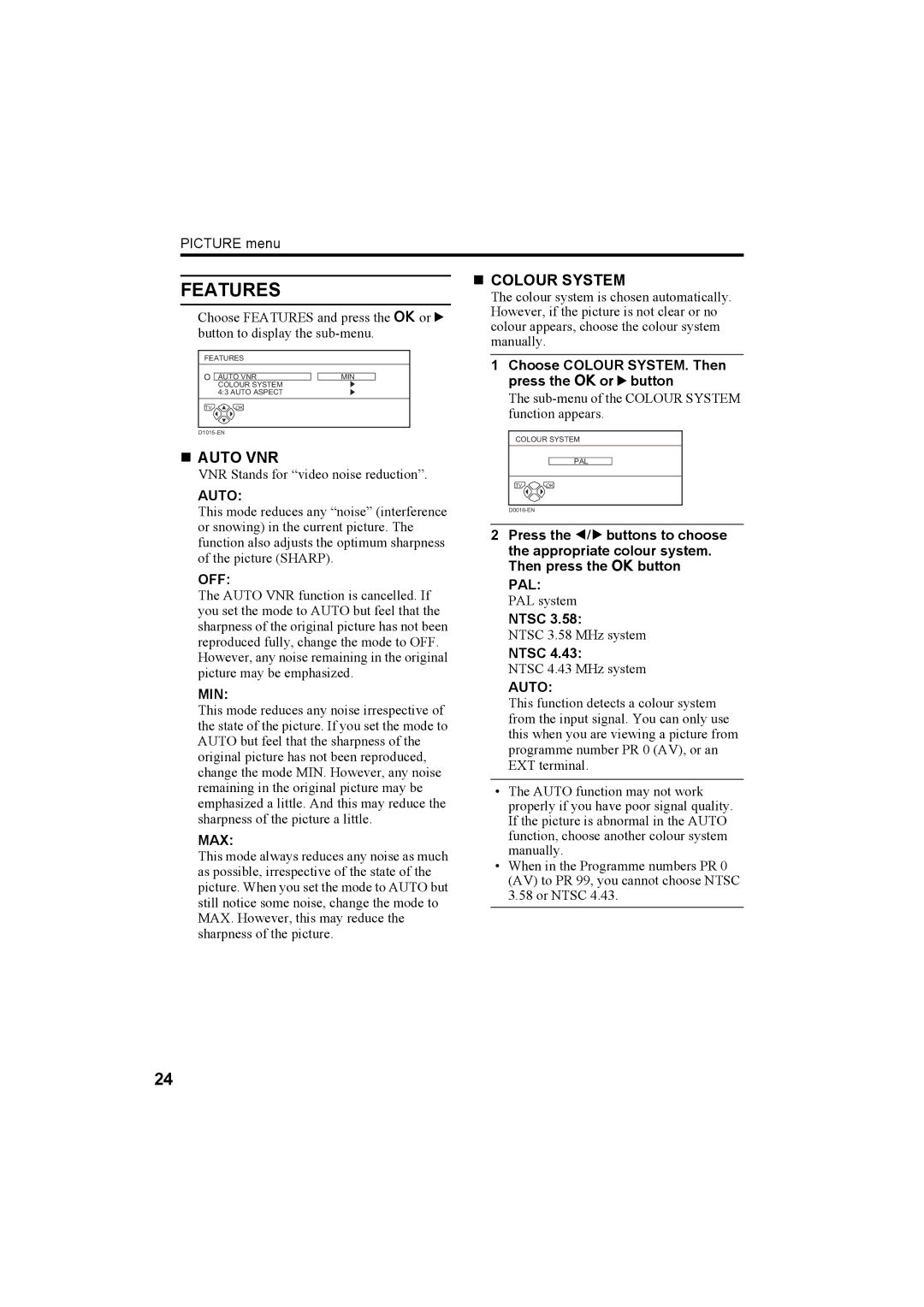 JVC 0204-T-CR-JMUK manual Features, „ Auto VNR, „ Colour System 