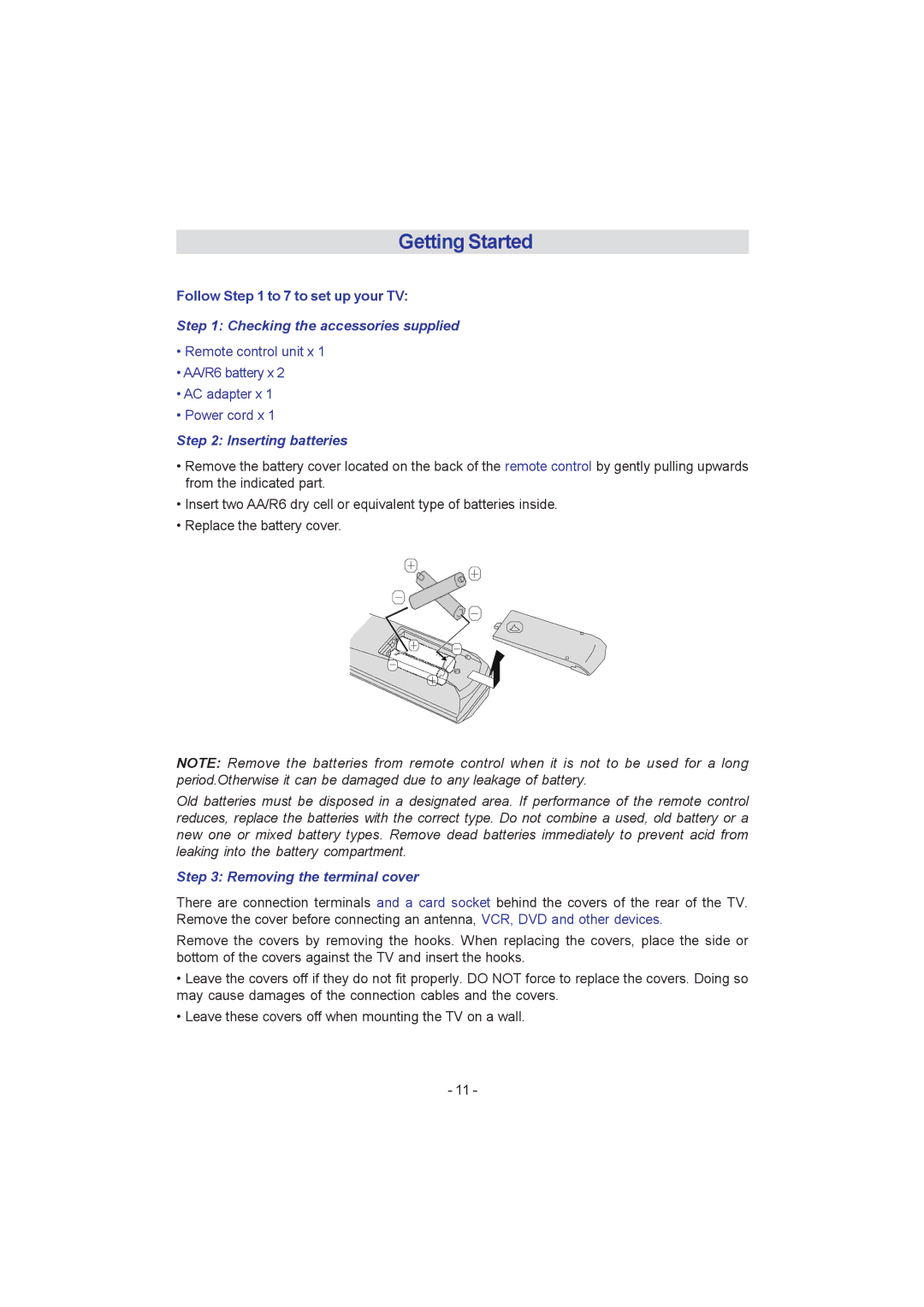 JVC 0205MKH-VT-VT manual Getting Started, Follow to 7 to set up your TV 