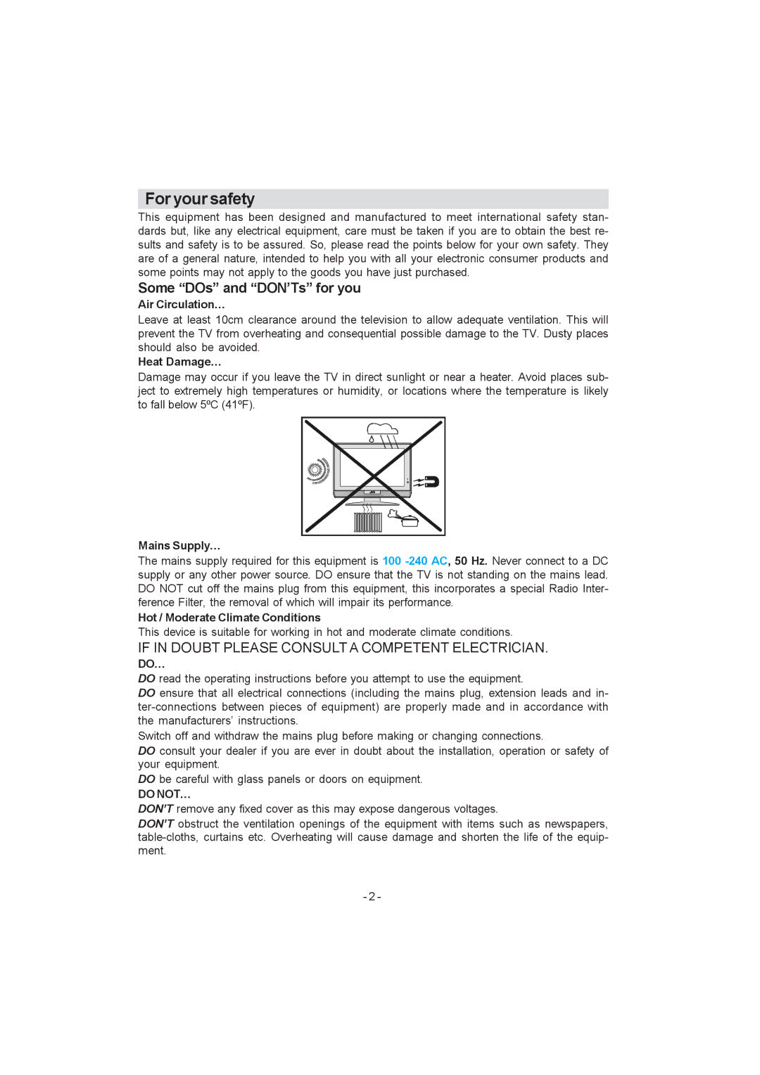 JVC 0205MKH-VT-VT manual For your safety, Some DOs and DON’Ts for you, Do…, Do NOT… 