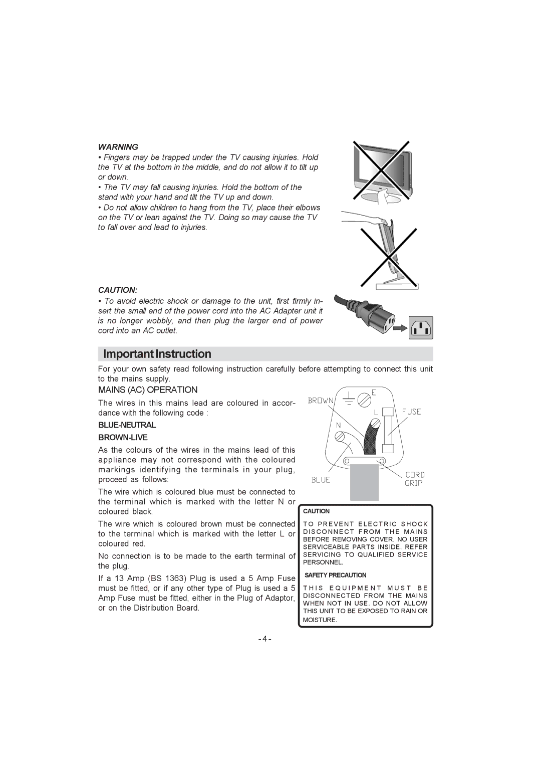 JVC 0205MKH-VT-VT manual Important Instruction, Blue-Neutral Brown-Live 