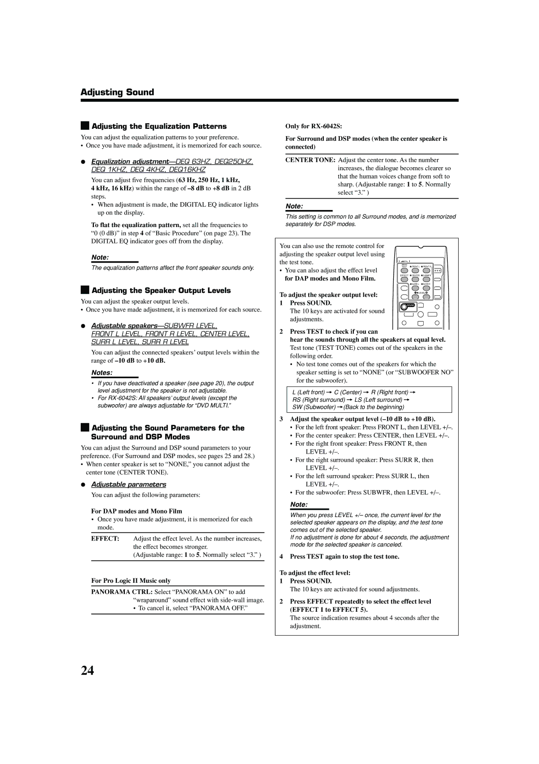 JVC 0404RYMMDWJEIN, LVT1140-007A Adjusting Sound, Adjusting the Equalization Patterns, Adjusting the Speaker Output Levels 