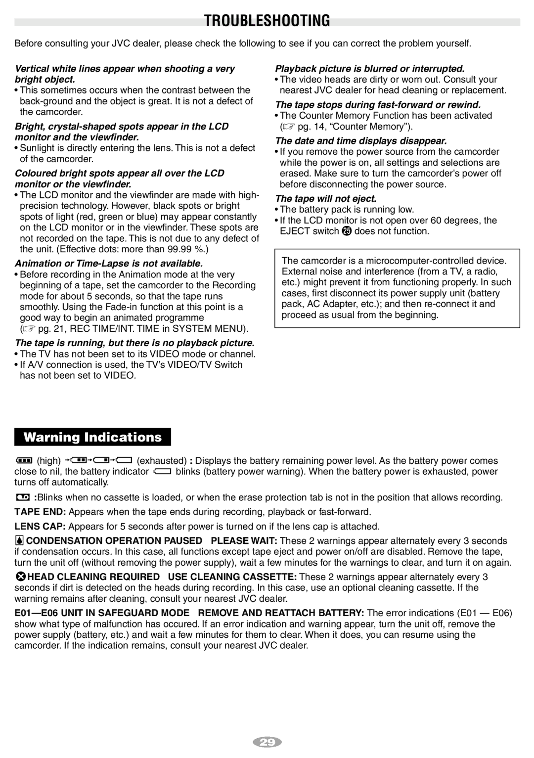 JVC LYT0868-001B, 1001MKV*UN*SN manual Troubleshooting, Animation or Time-Lapse is not available 