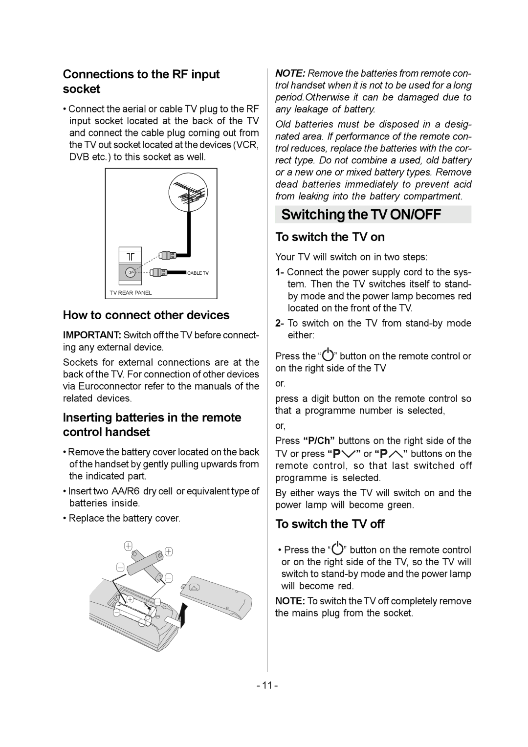 JVC 1004MKH-VT-VT manual Switching the TV ON/OFF 