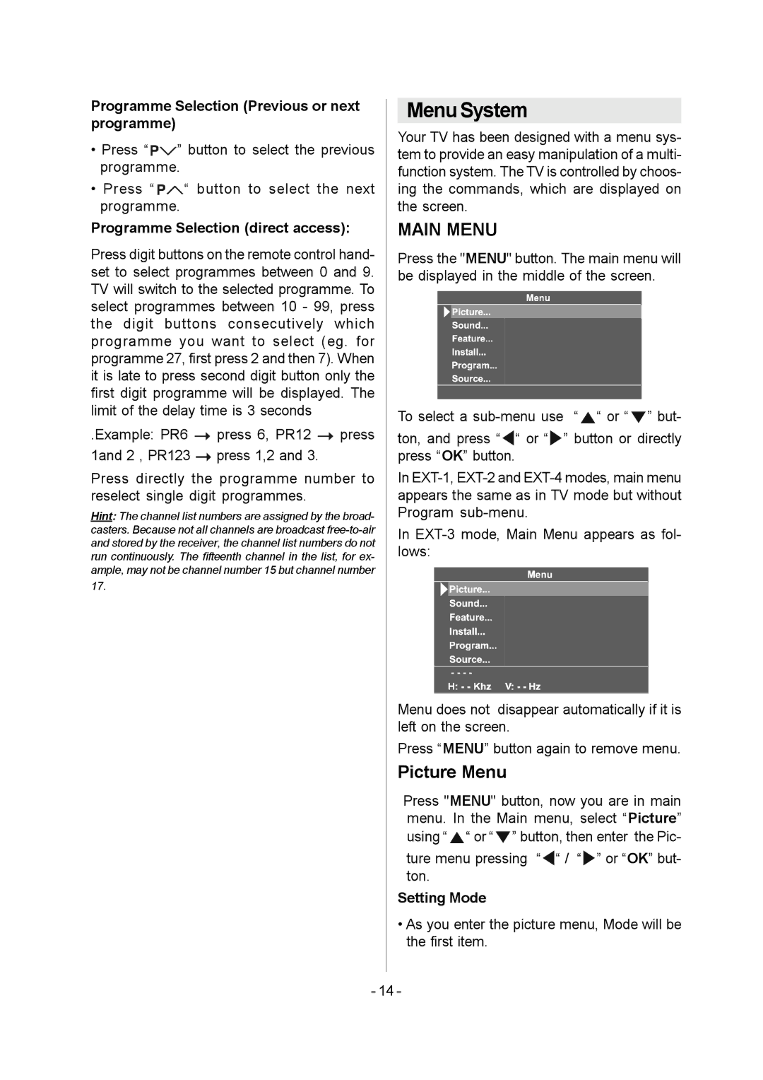 JVC 1004MKH-VT-VT manual MenuSystem, Picture Menu 