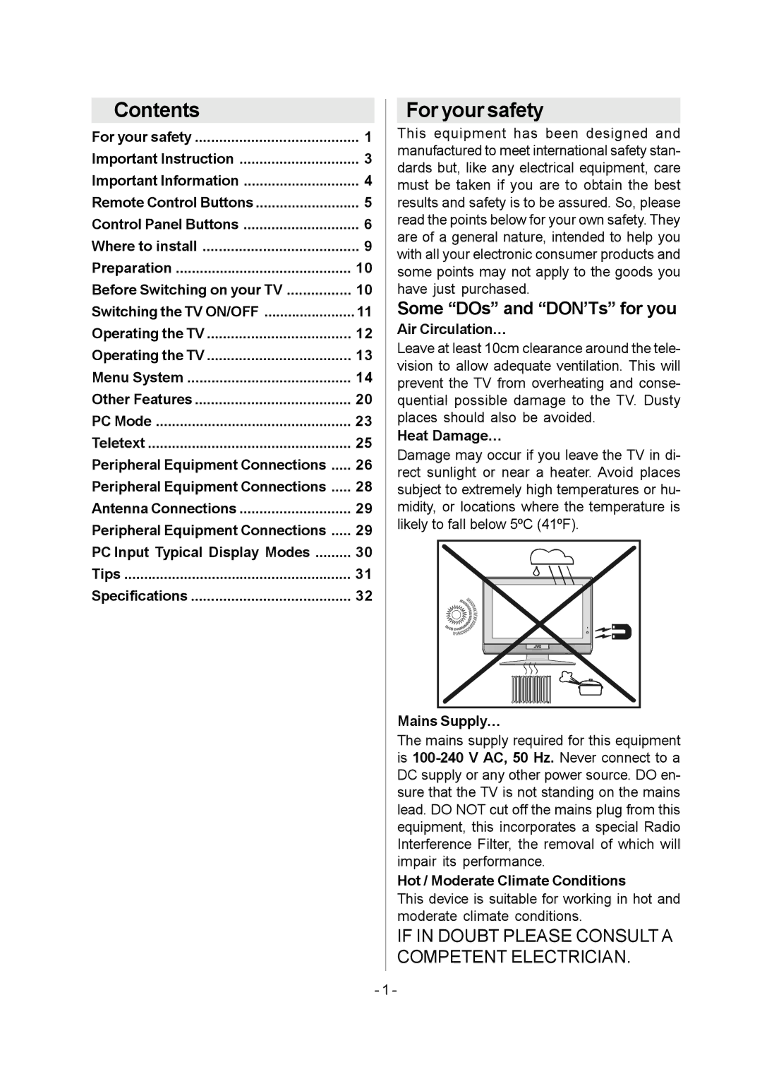 JVC 1004MKH-VT-VT manual Contents, For your safety 