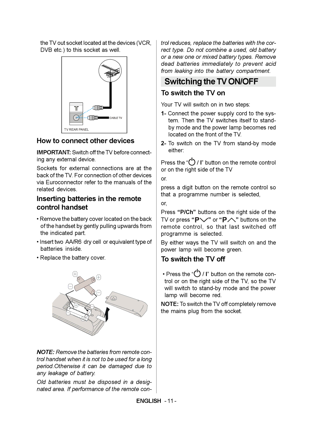 JVC 1004MKH-VT-VT manual Switching the TV ON/OFF 