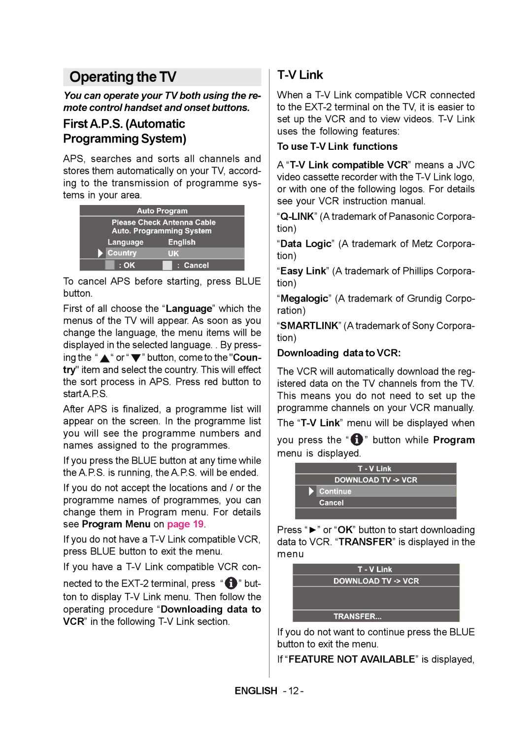 JVC 1004MKH-VT-VT manual Operating the TV, Link 