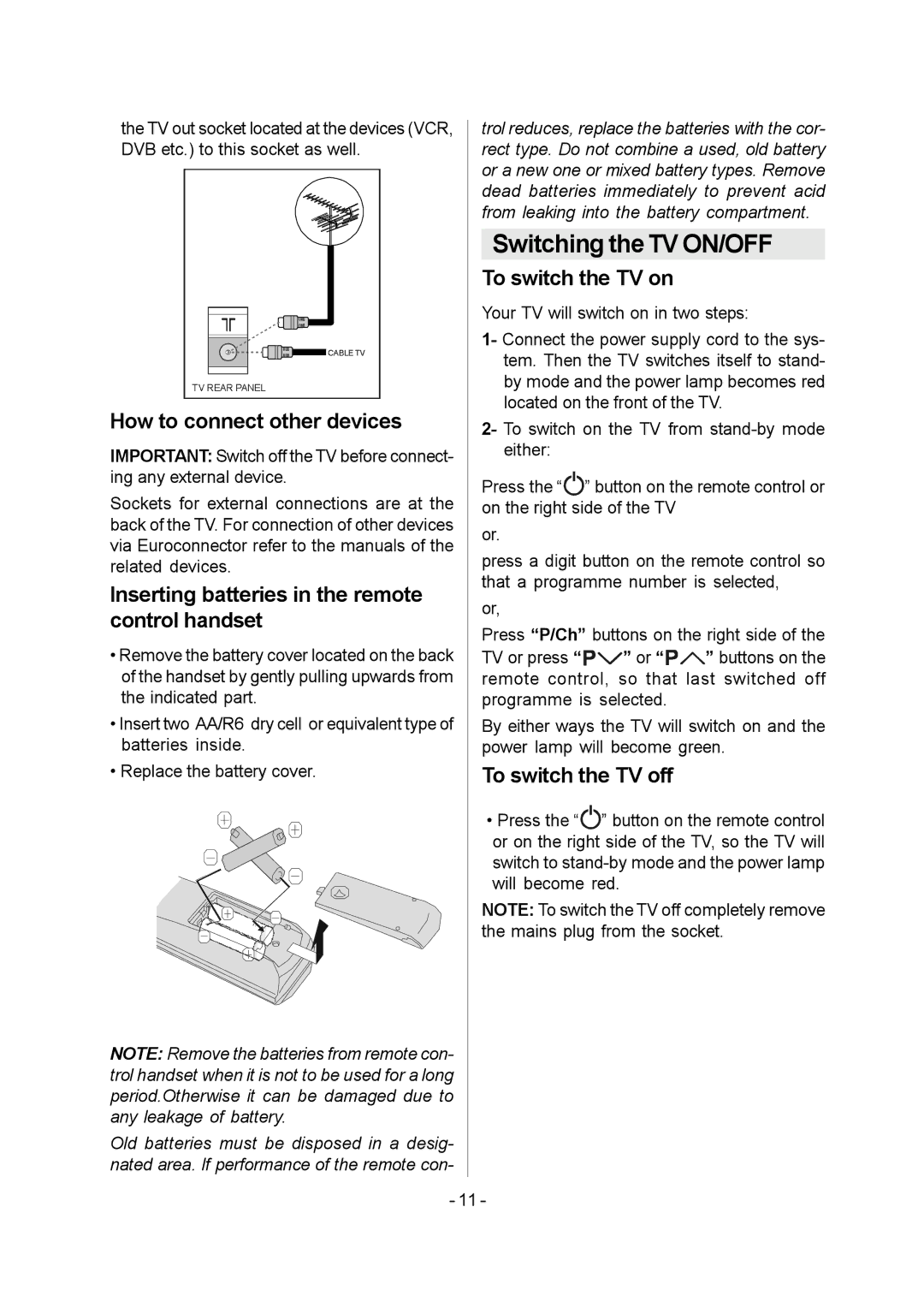 JVC 1004MKH-VT-VT manual Switching the TV ON/OFF 