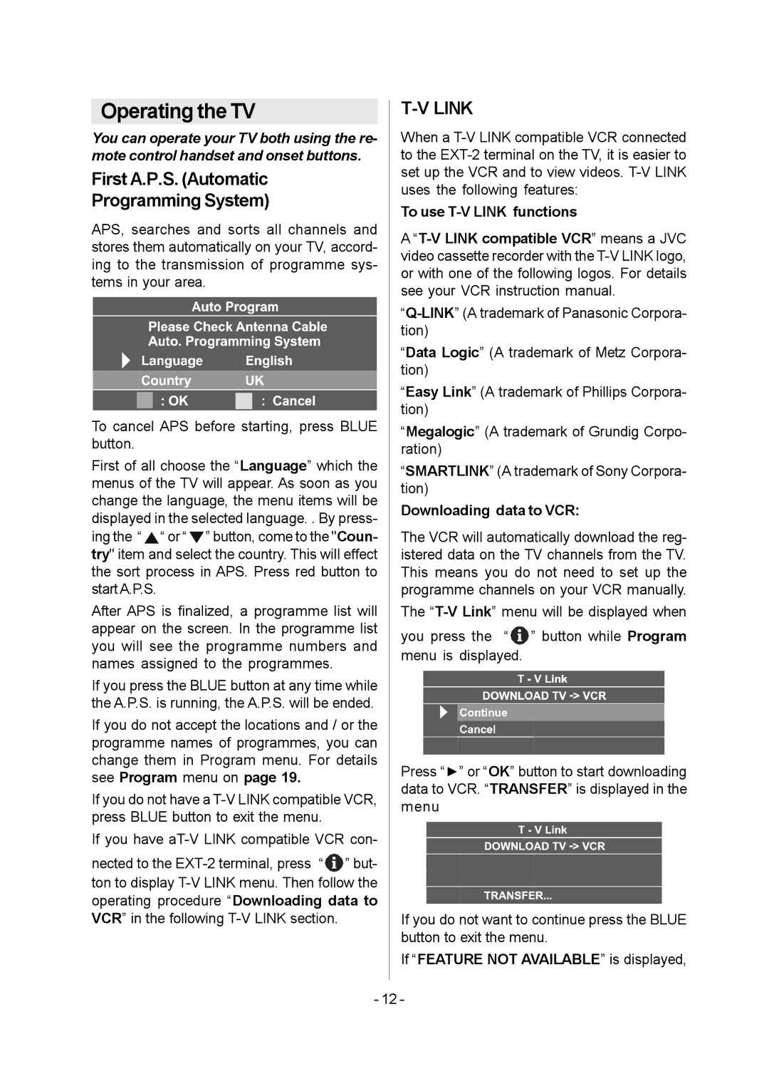 JVC 1004MKH-VT-VT manual Operating the TV 