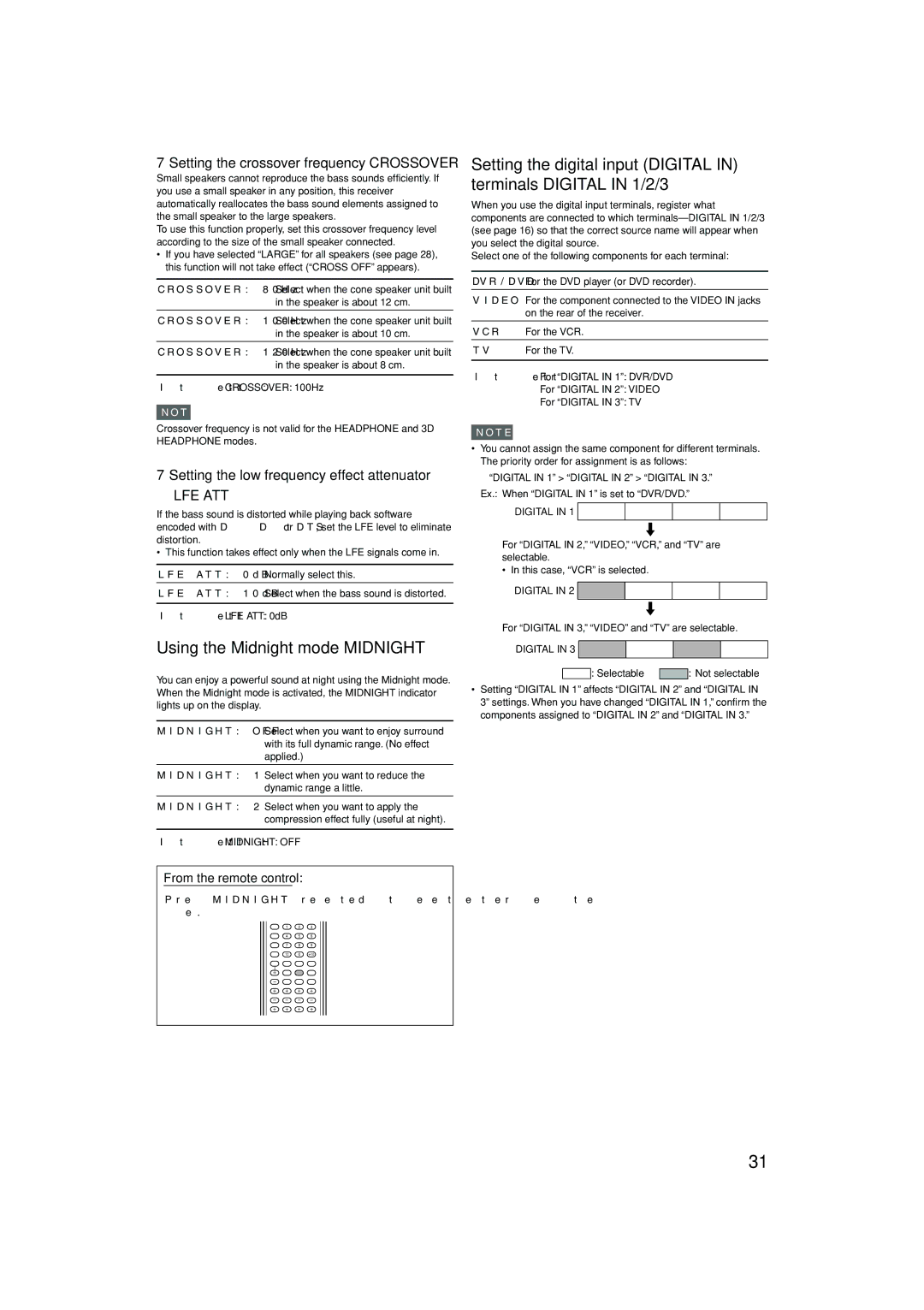 JVC LVT1437-001A manual Using the Midnight mode-MIDNIGHT, Setting the low frequency effect attenuator, Midnight OFF 