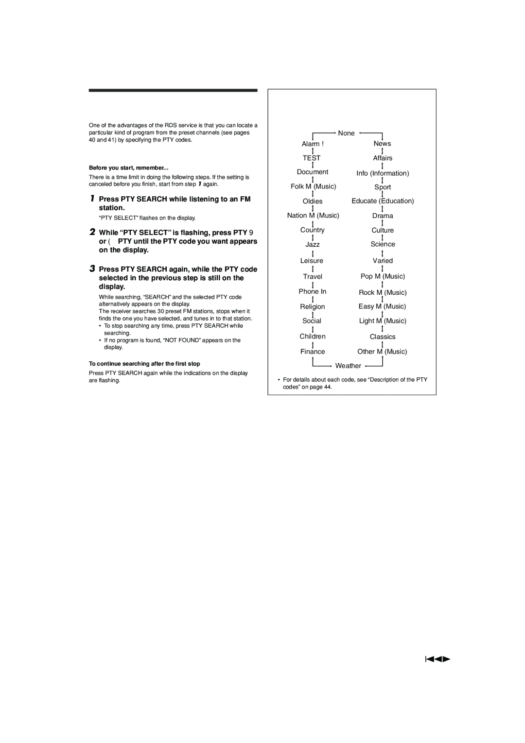 JVC LVT1437-001A, 1105RYMMDWJEIN Searching for a program by PTY codes, To search for a program using the PTY codes, Test 