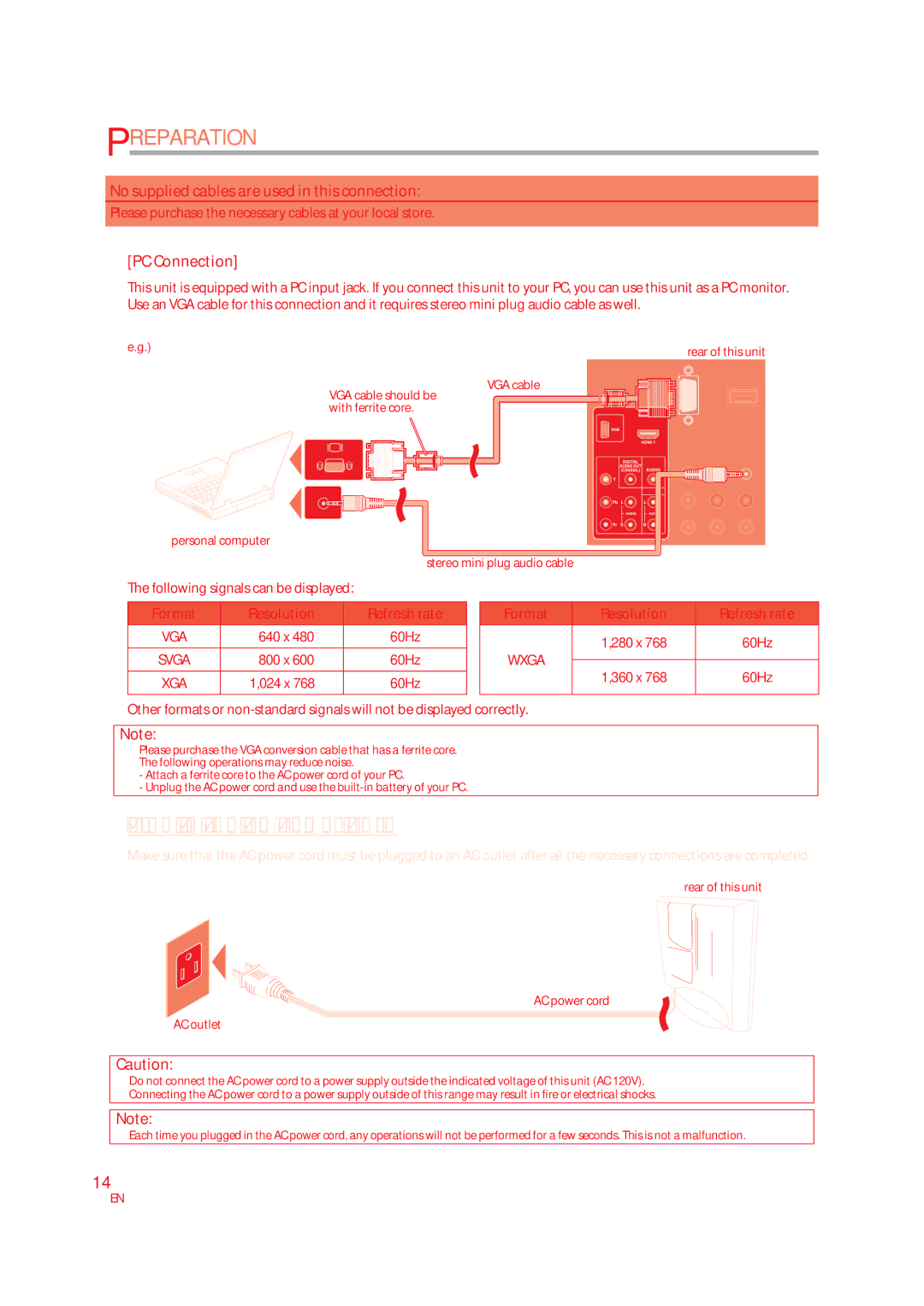 JVC 1EMN24939, A94N5UH manual Plug In the AC Power Cord, PC Connection, Resolution 