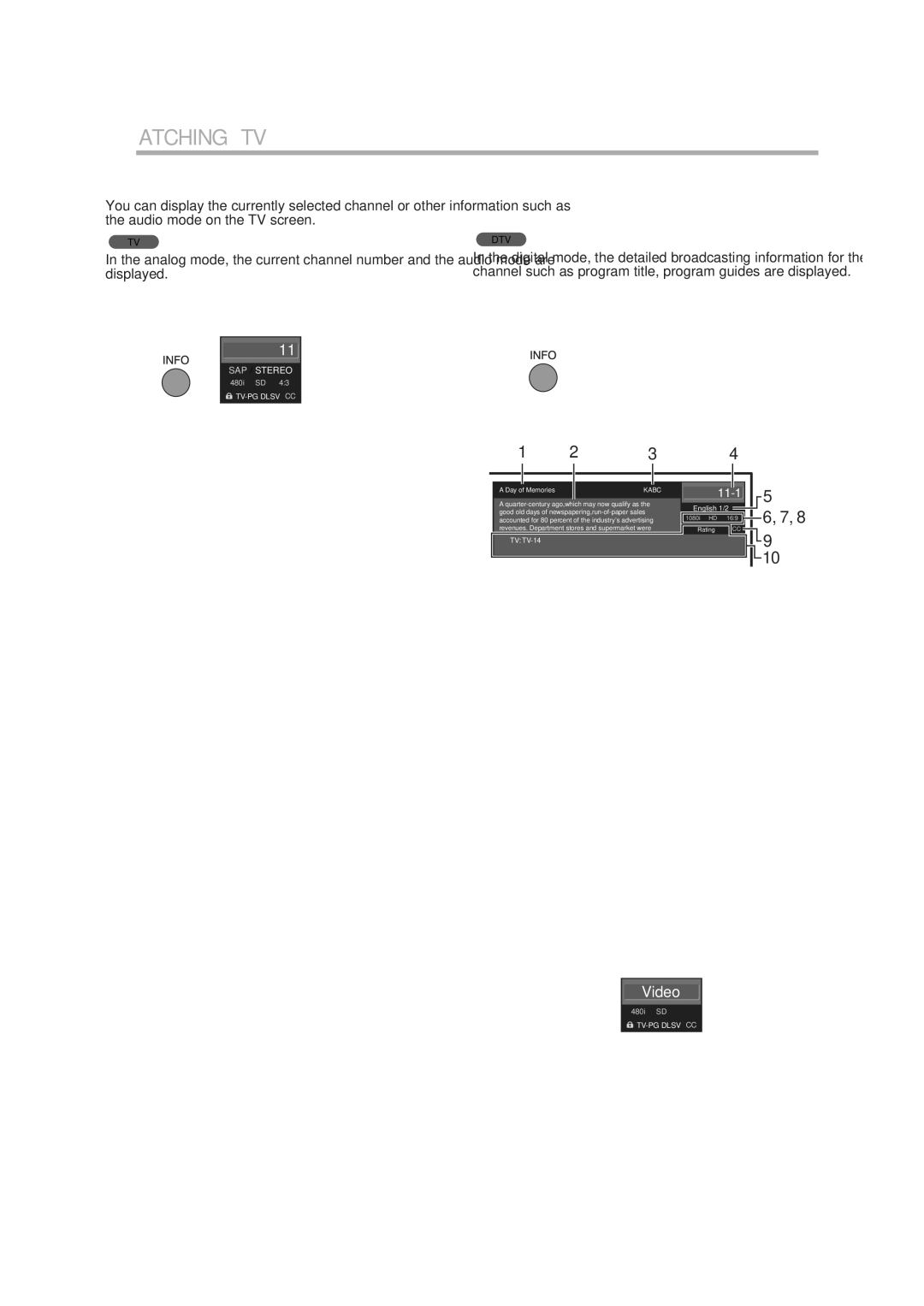 JVC 1EMN24939, A94N5UH TV Screen Information, Broadcasting information, Press Info, Following information is displayed 