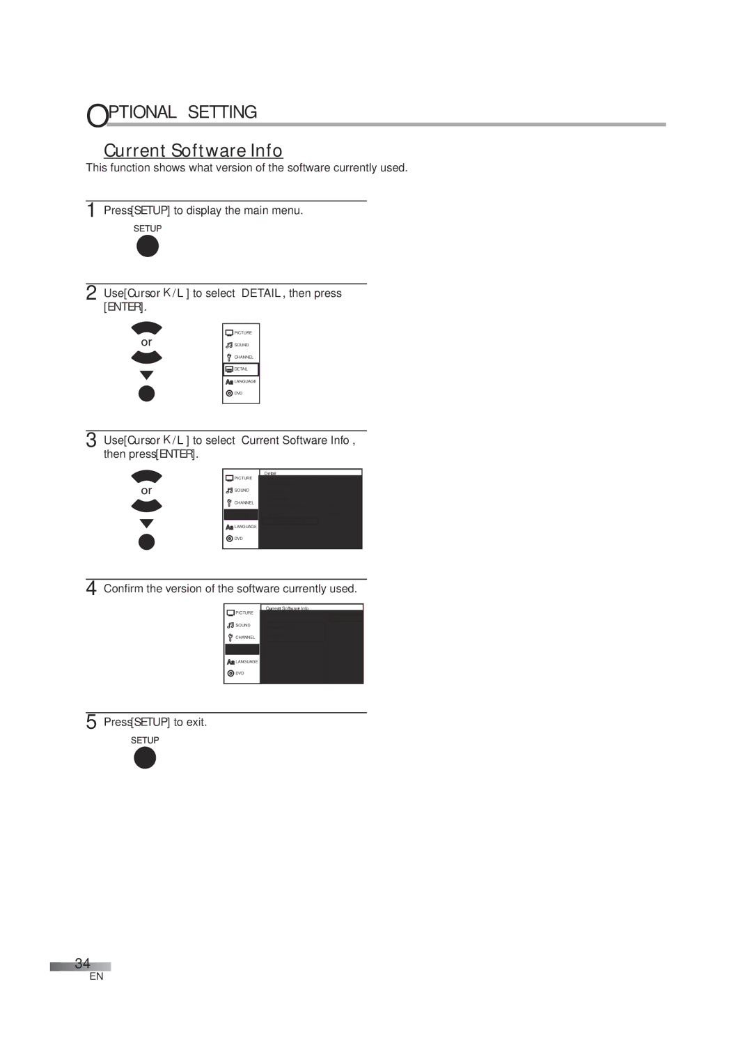 JVC 1EMN24939, A94N5UH manual Current Software Info, Confirm the version of the software currently used 