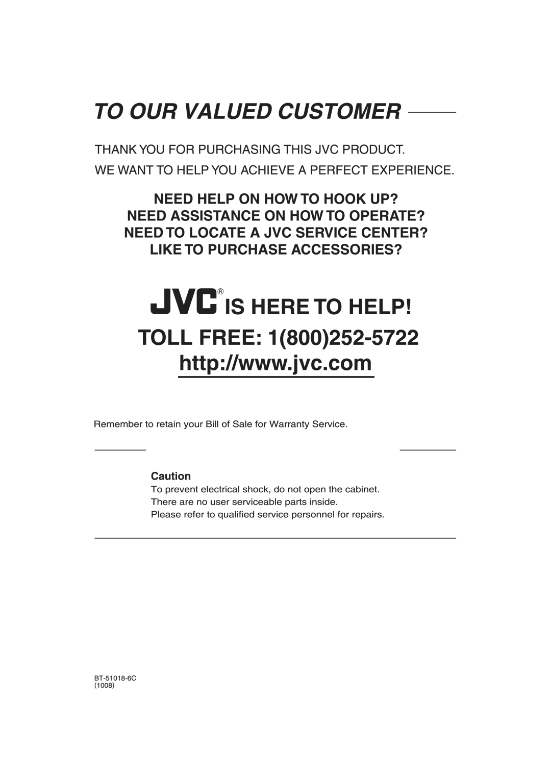 JVC 1EMN24939, A94N5UH manual Do not attempt to service the product yourself 