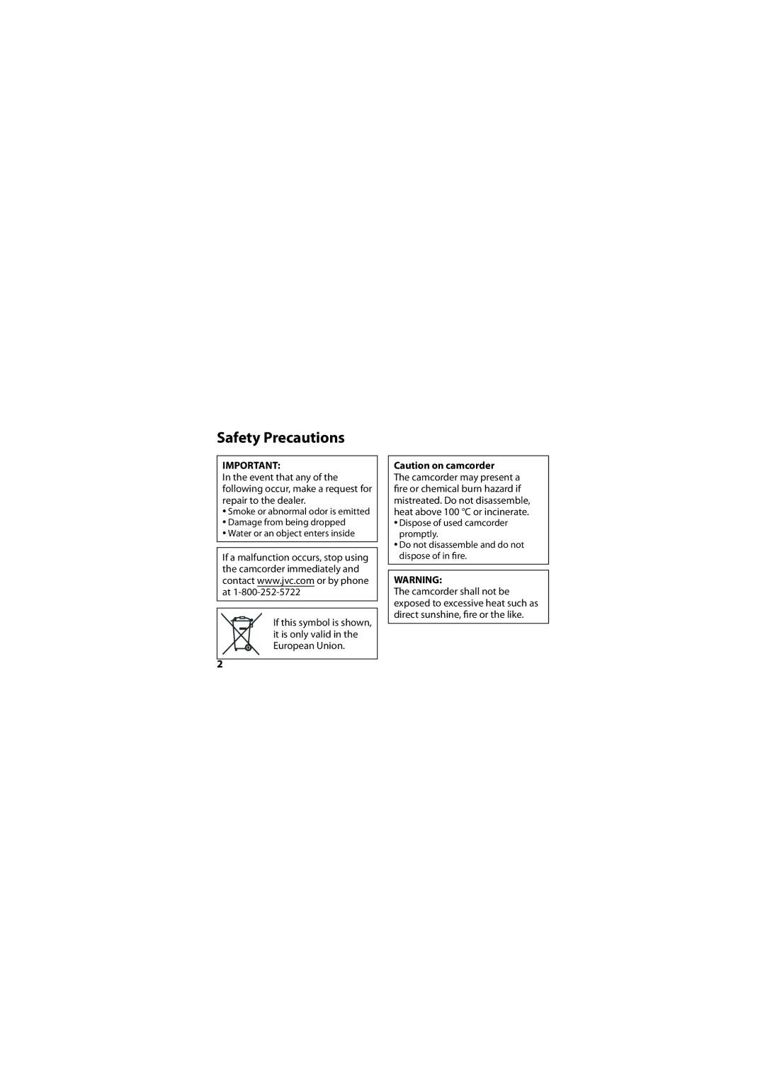 JVC 1SM321404 manual Safety Precautions 