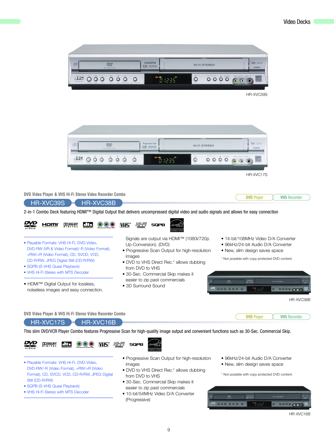 JVC 2006 HR-XVC39SHR-XVC38B, HR-XVC17SHR-XVC16B, DVD Video Player & VHS Hi-Fi Stereo Video Recorder Combo, DVD Player 