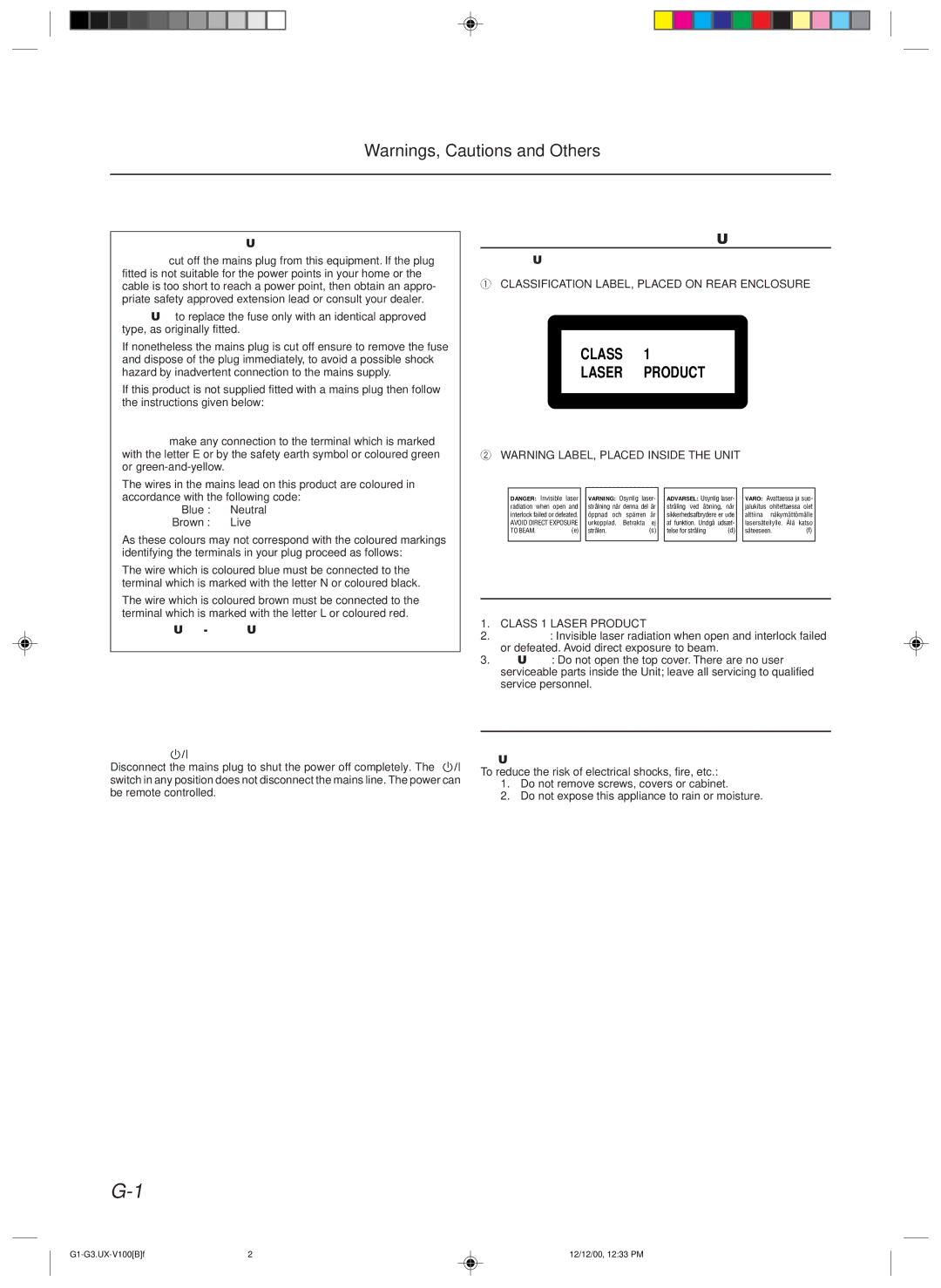 JVC 20981IEN manual If in Doubt Consult a Competent Electrician, Reproduction of Labels, Class 1 Laser Product 