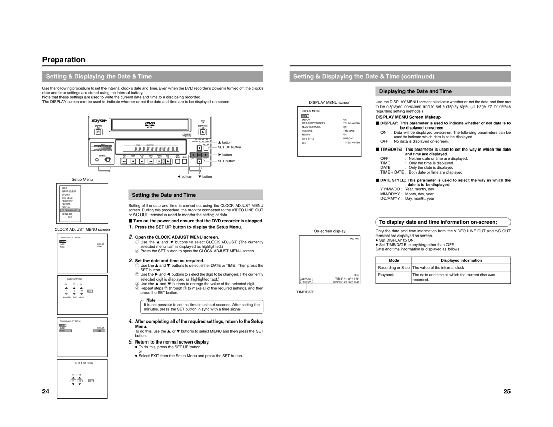 JVC 240-020-505 manual Setting & Displaying the Date & Time, Displaying the Date and Time, Setting the Date and Time 