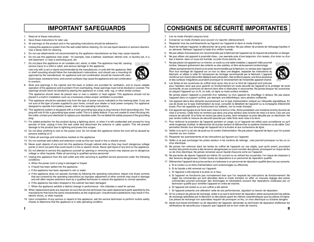 JVC 240-020-505 manual Important Safeguards 