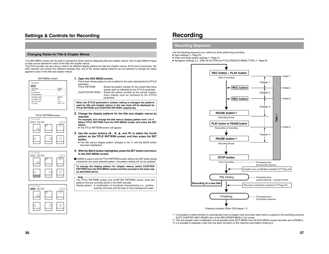 JVC 240-020-505 manual Recording Sequence, Changing Styles for Title & Chapter Menus 