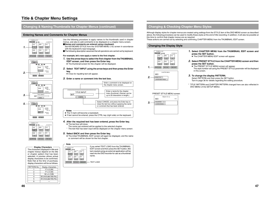 JVC 240-020-505 manual Title & Chapter Menu Settings, Changing & Checking Chapter Menu Styles, Changing the Display Style 