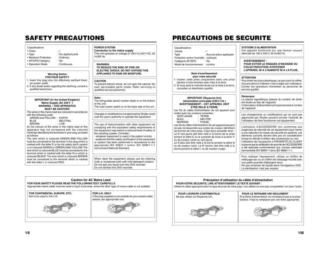 JVC 240-020-505 manual Précaution d’utilisation du câble d’alimentation 