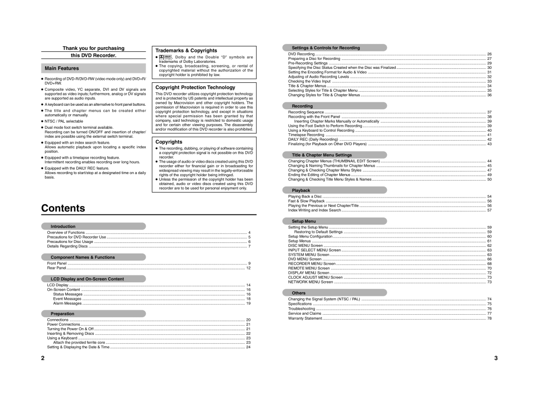 JVC 240-020-505 manual Contents 