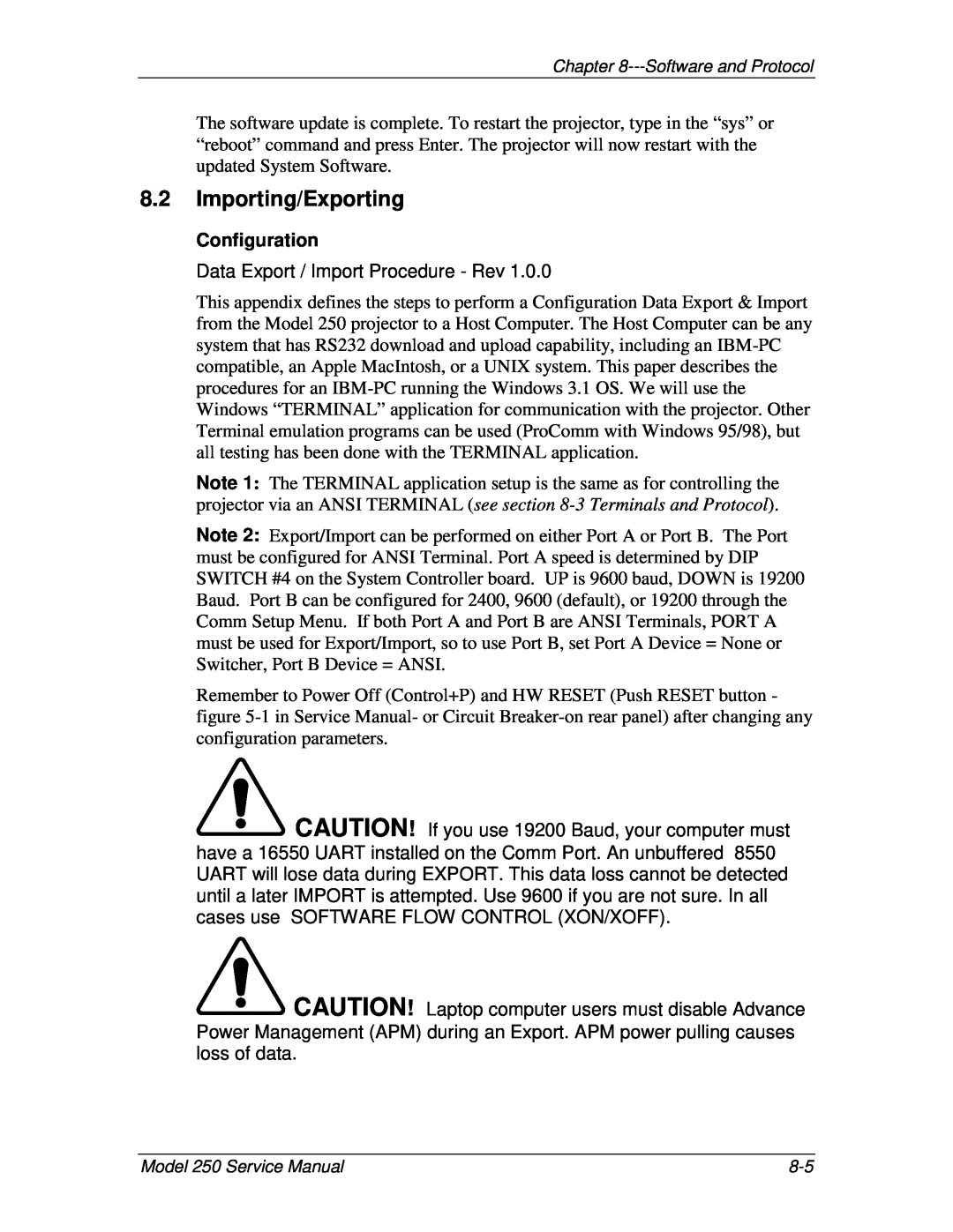 JVC 250 service manual Importing/Exporting, Configuration 