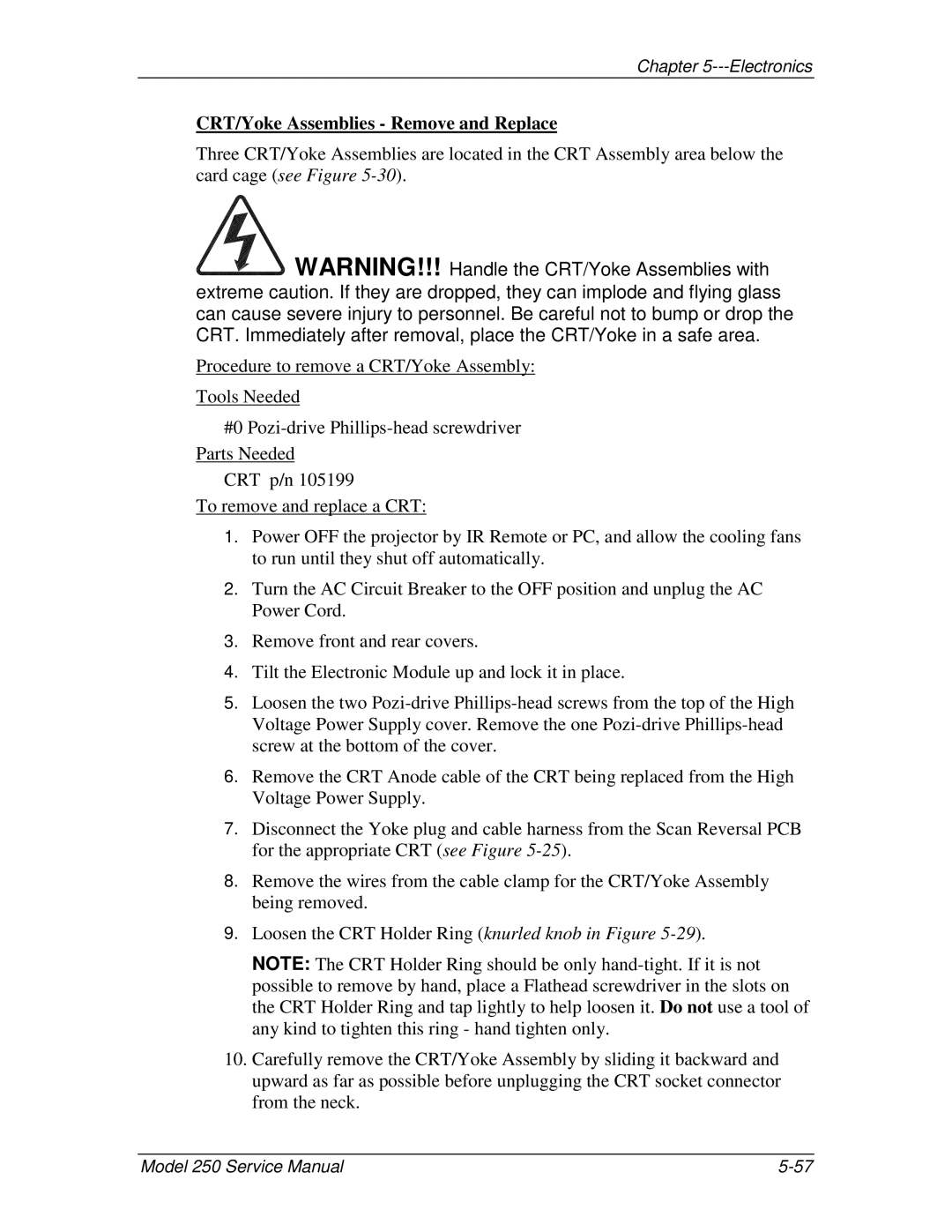 JVC 250 service manual CRT/Yoke Assemblies Remove and Replace 